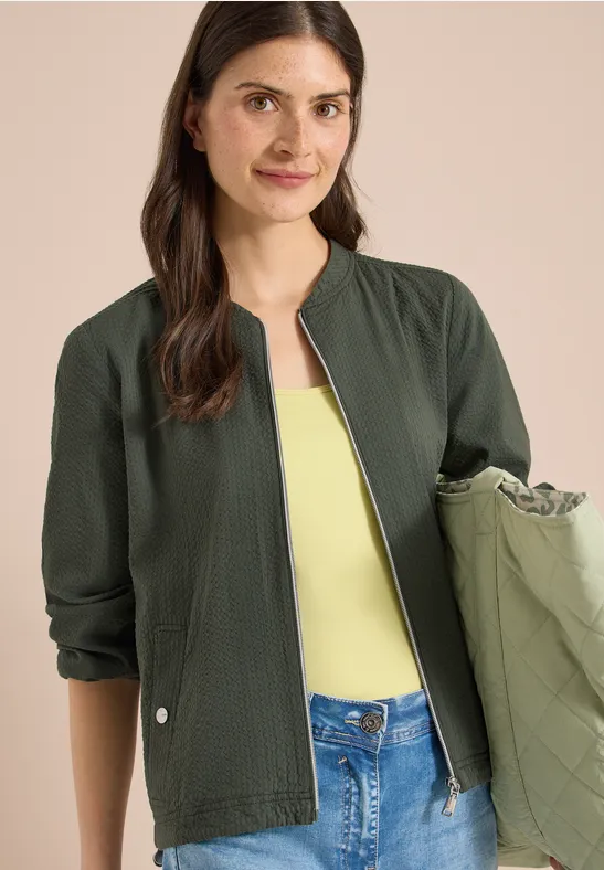 Cecil Damen Blouson in Seersuckerqualität mit Zipper in Grün, Gr: L