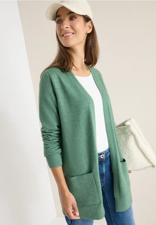Cecil Damen Offener Cosy Cardigan in Grün, Gr: S