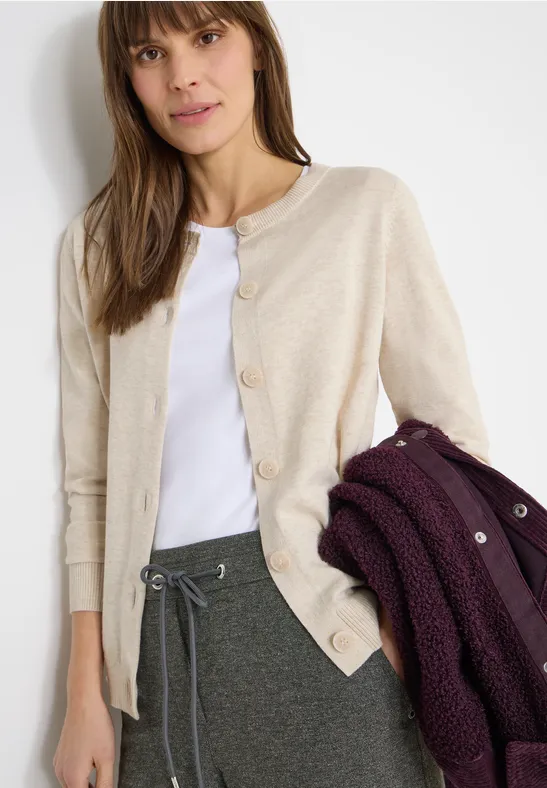 Cecil Damen Basic Cardigan mit Rundhals in Beige, Gr: S
