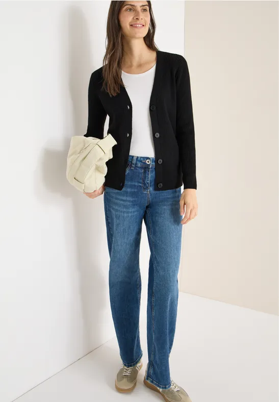 Cecil Damen Cardigan in Rippstruktur in Schwarz, Gr: L
