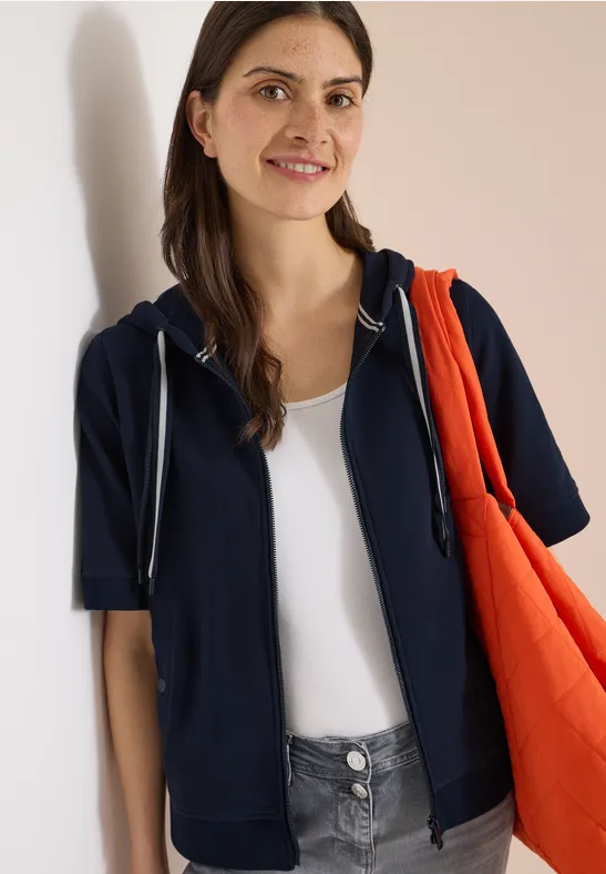 Cecil Damen Kurzarm Sweatjacke mit Kapuze in Blau, Gr: L