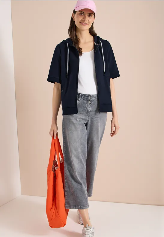 Cecil Damen Kurzarm Sweatjacke mit Kapuze in Blau, Gr: L