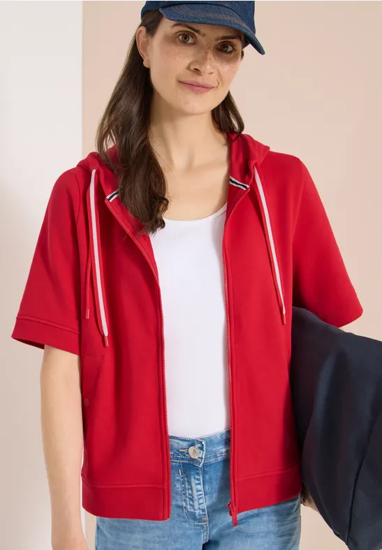 Cecil Damen Kurzarm Sweatjacke mit Kapuze in Rot, Gr: L