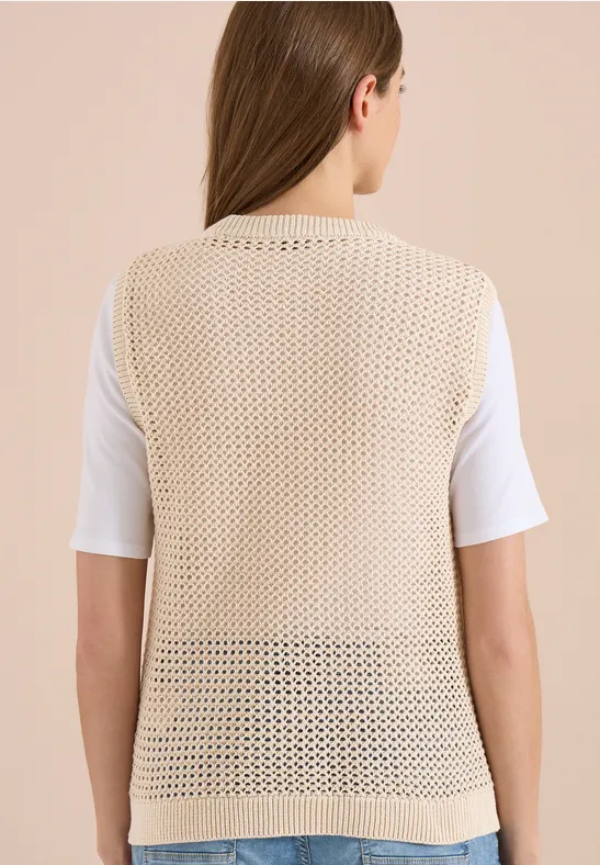 Cecil Damen Weste mit Rundhals im Crochet-Look in Beige, Gr: L