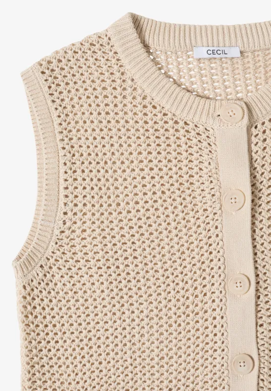 Cecil Damen Weste mit Rundhals im Crochet-Look in Beige, Gr: L