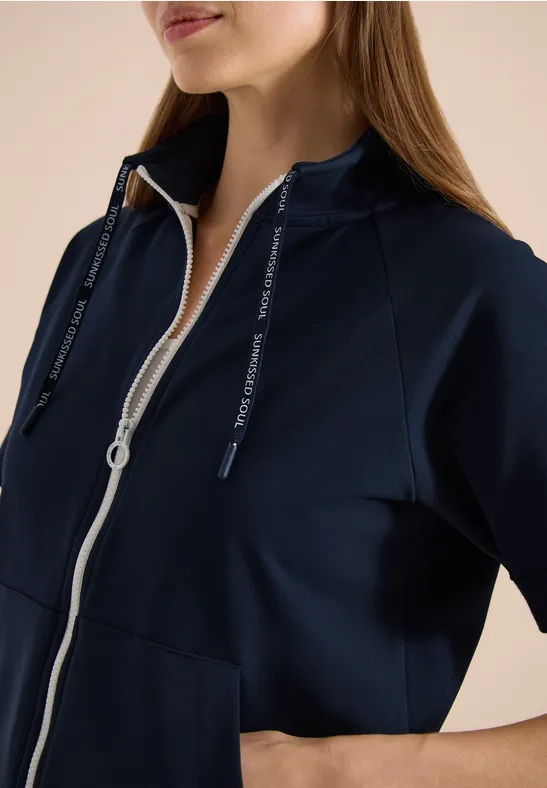 Cecil Damen Kurzarm Sweatjacke mit Zipper in Blau, Gr: 3XL