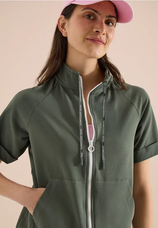 Cecil Damen Kurzarm Sweatjacke mit Zipper in Grün, Gr: 3XL