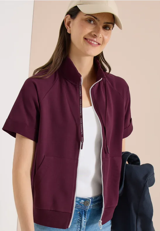 Cecil Damen Kurzarm Sweatjacke mit Zipper in Rot, Gr: 3XL
