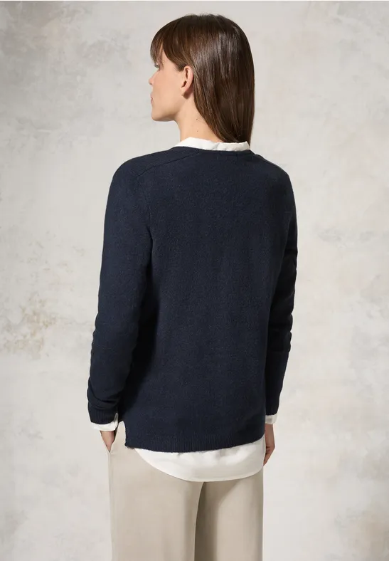 Cecil Damen Kuscheliger V-Neck Pullover in Blau, Gr: XS