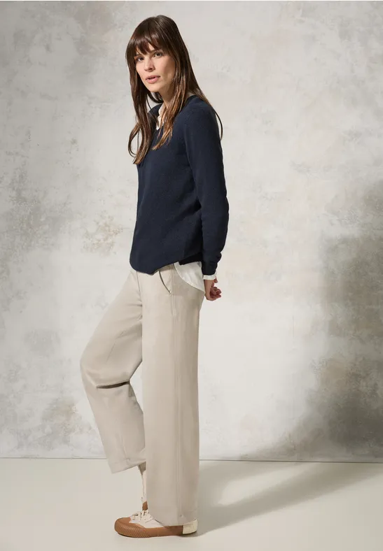 Cecil Damen Kuscheliger V-Neck Pullover in Blau, Gr: XS