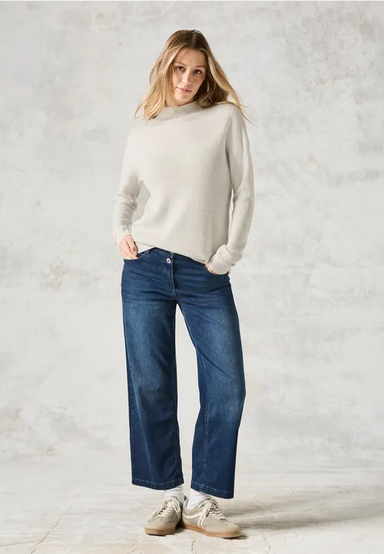 Cecil Damen Pullover mit Turtleneck in Beige|Weiß, Gr: L