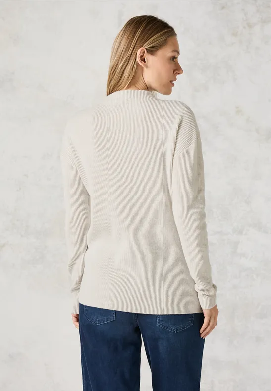 Cecil Damen Pullover mit Turtleneck in Beige|Weiß, Gr: L