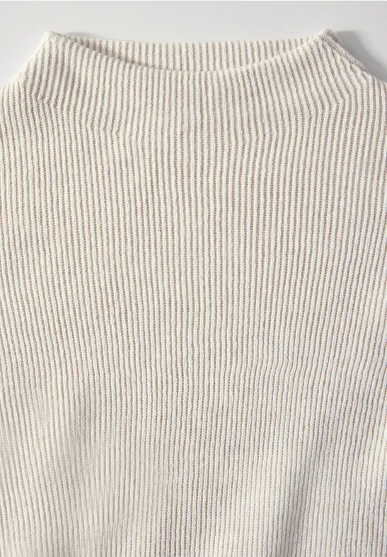 Cecil Damen Pullover mit Turtleneck in Beige|Weiß, Gr: L