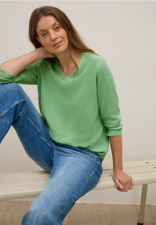 Cecil Damen V-Neck Strickpullover in Grün, Gr: S