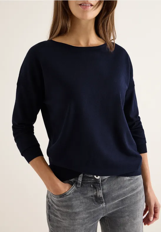 Cecil Damen Pullover mit Strukturdetail in Blau, Gr: S