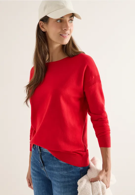 Cecil Damen Pullover mit Strukturdetail in Rot, Gr: L