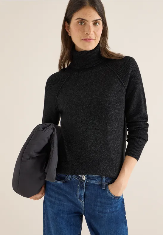 Cecil Damen Strukturmix Pullover in Schwarz, Gr: M