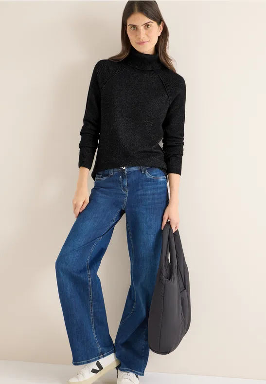 Cecil Damen Strukturmix Pullover in Schwarz, Gr: M