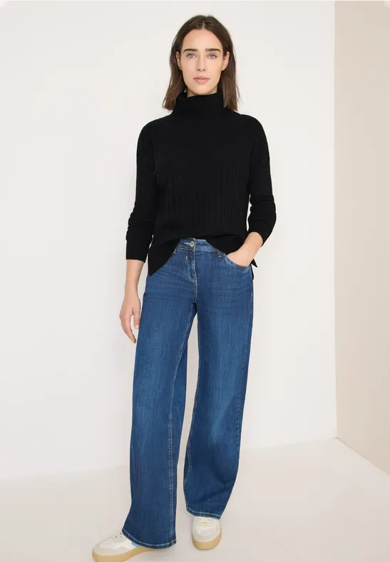 Cecil Damen Struktur Rollkragenpullover in Schwarz, Gr: S