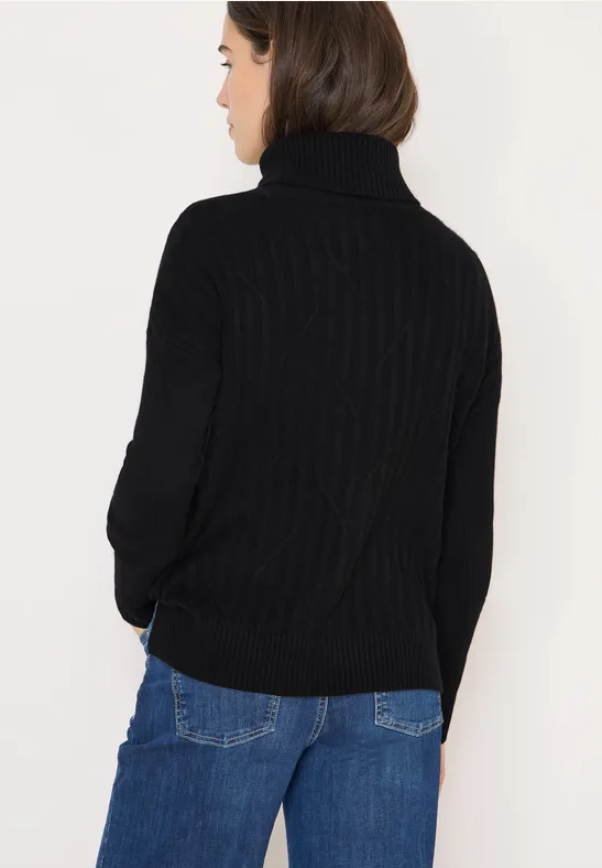 Cecil Damen Struktur Rollkragenpullover in Schwarz, Gr: S