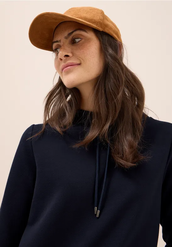 Cecil Damen Funnel Neck Strukturshirt in Blau, Gr: XXL