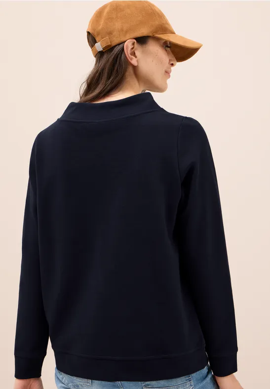 Cecil Damen Funnel Neck Strukturshirt in Blau, Gr: XXL
