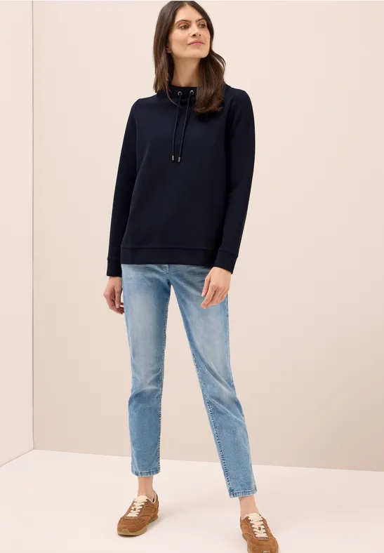 Cecil Damen Funnel Neck Strukturshirt in Blau, Gr: XXL