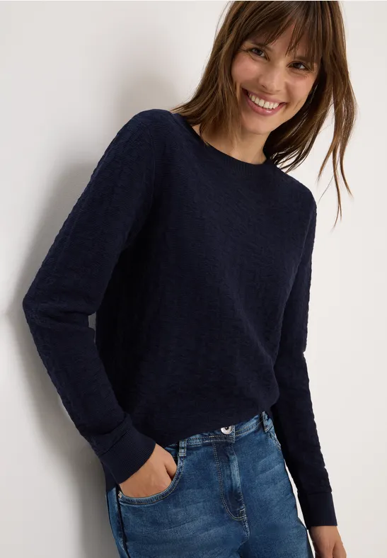 Cecil Damen Leo Strukturpullover in Blau, Gr: L