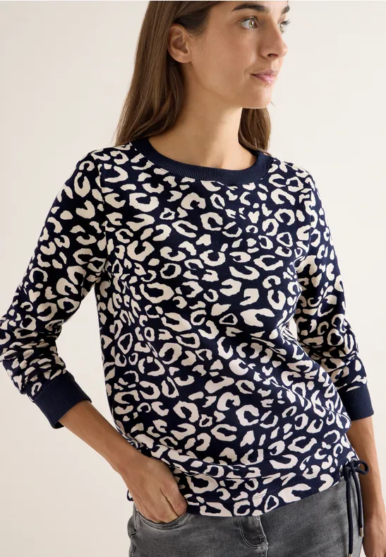 Cecil Damen Sweatshirt mit Leo-Muster in Blau, Gr: XS