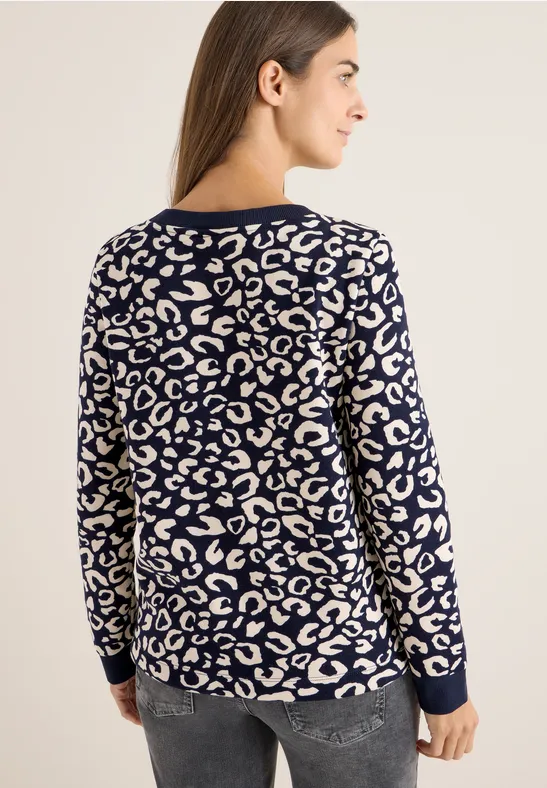 Cecil Damen Sweatshirt mit Leo-Muster in Blau, Gr: XS