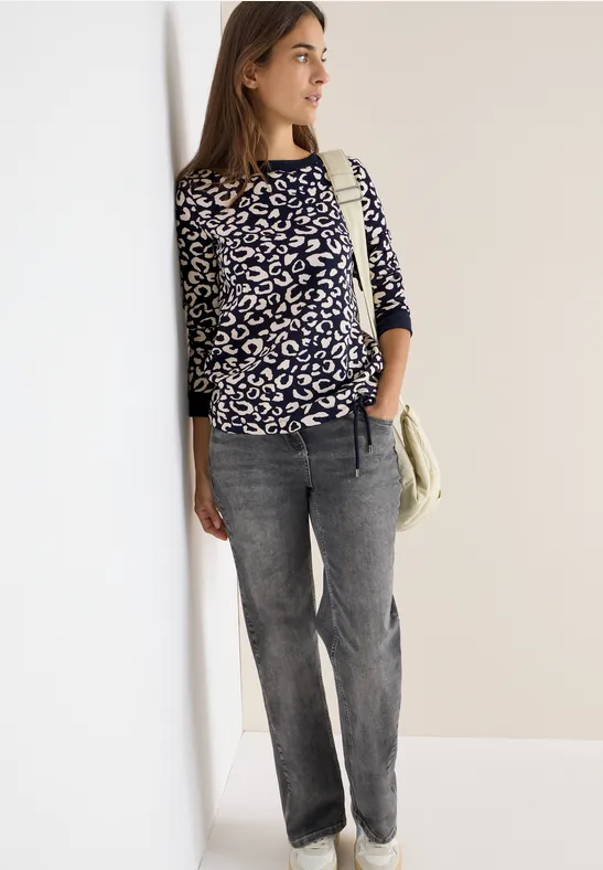 Cecil Damen Sweatshirt mit Leo-Muster in Blau, Gr: XS