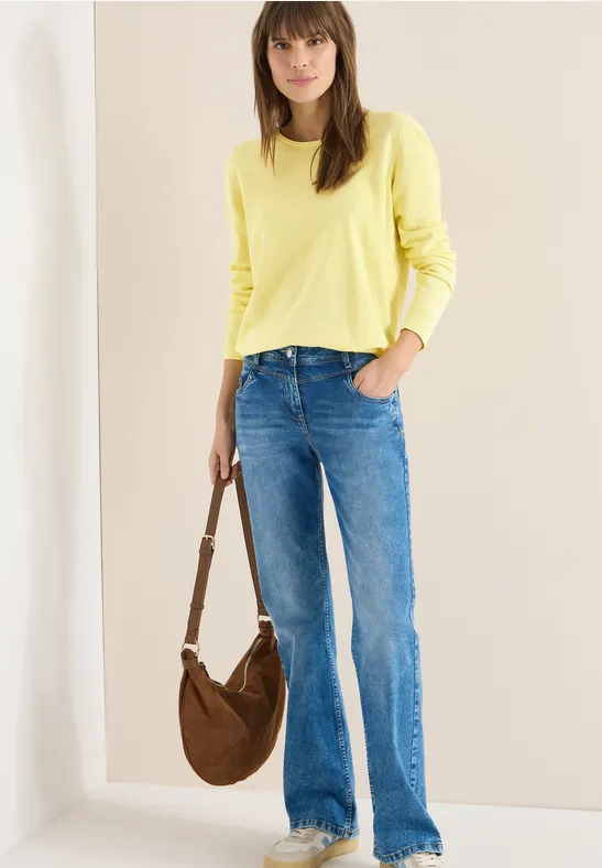 Cecil Damen Langarm Pullover mit Rippdetail in Gelb, Gr: XXL