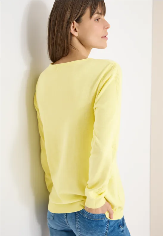 Cecil Damen Langarm Pullover mit Rippdetail in Gelb, Gr: XXL