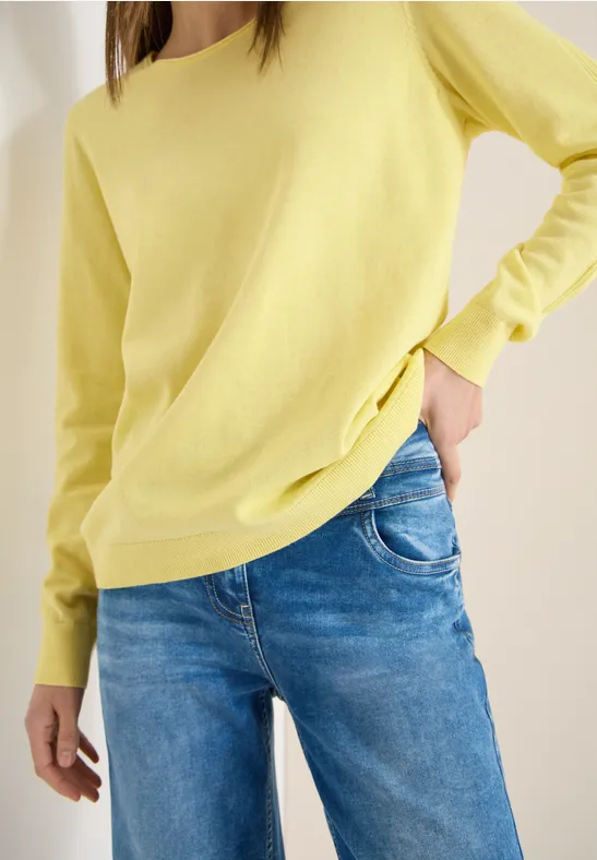 Cecil Damen Langarm Pullover mit Rippdetail in Gelb, Gr: XXL