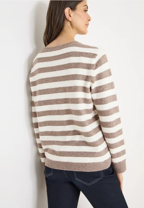 Cecil Damen Gestreifter Melange Pullover in Braun, Gr: XS