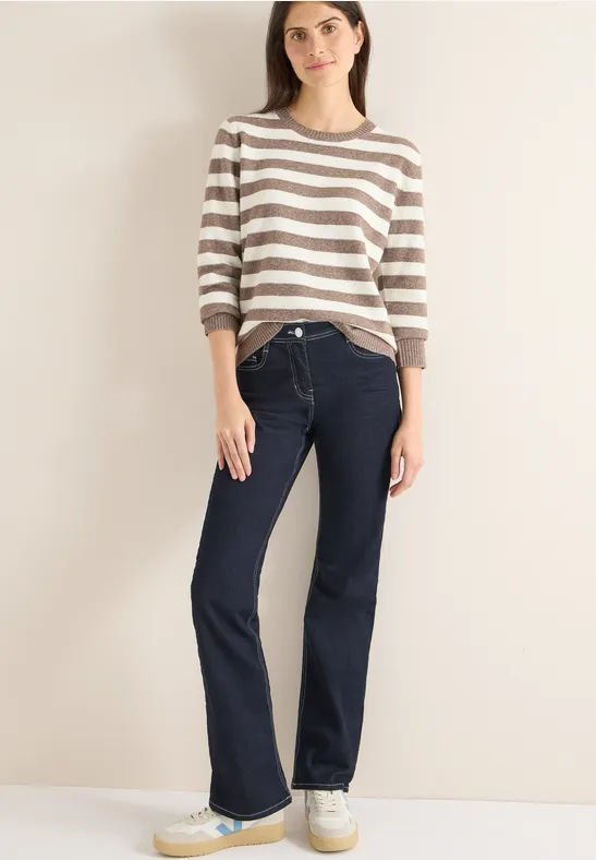 Cecil Damen Gestreifter Melange Pullover in Braun, Gr: XS