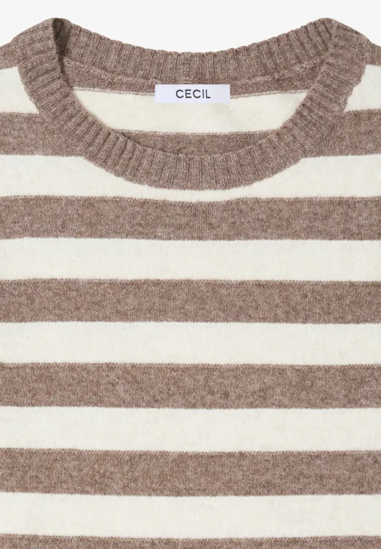 Cecil Damen Gestreifter Melange Pullover in Braun, Gr: XS