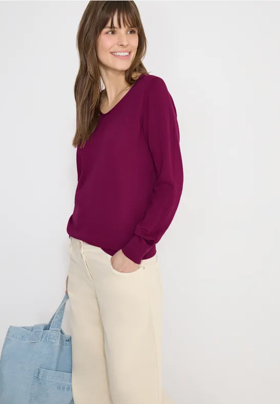 Cecil Damen Langarm Pullover mit Rippdetail in Pink, Gr: M