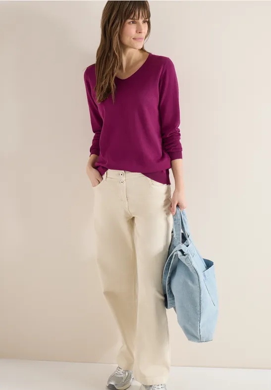 Cecil Damen Langarm Pullover mit Rippdetail in Pink, Gr: M
