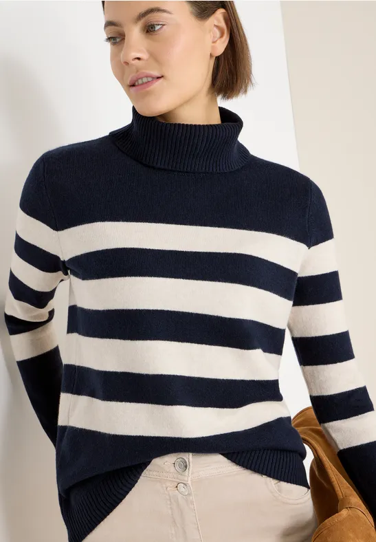 Cecil Damen Softer Rollkragenpullover in Blau, Gr: M