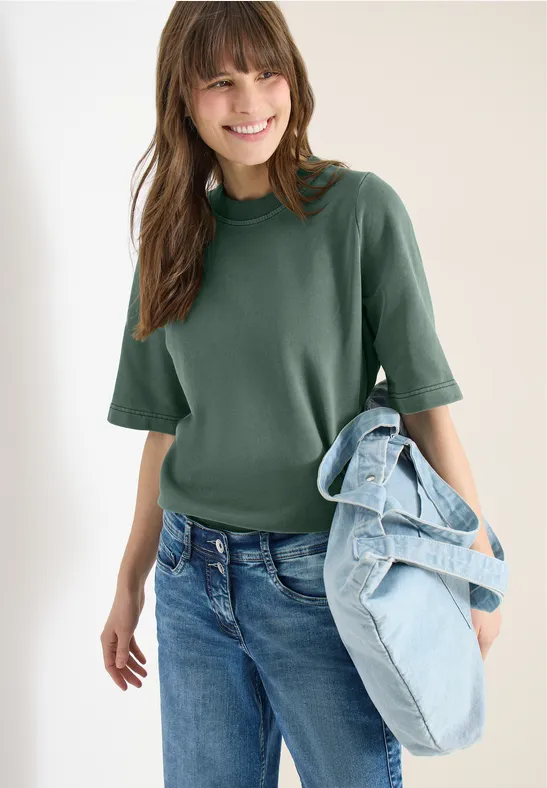 Cecil Damen Kurzarm Sweatshirt im Garment dye Look in Grün, Gr: S