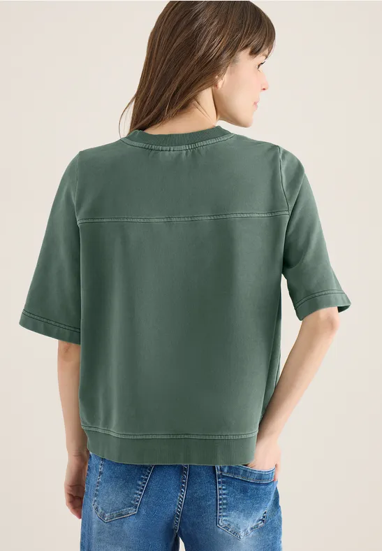 Cecil Damen Kurzarm Sweatshirt im Garment dye Look in Grün, Gr: S