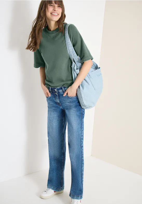 Cecil Damen Kurzarm Sweatshirt im Garment dye Look in Grün, Gr: S