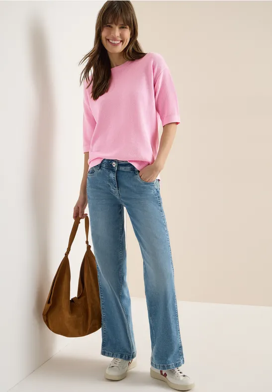 Cecil Damen Kurzarm Pullover mit Struktur in Rosa, Gr: XL