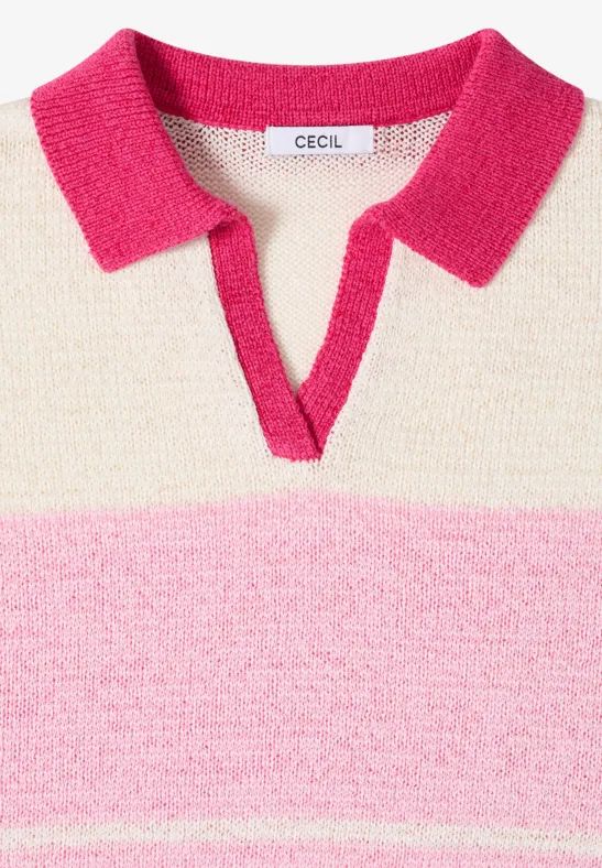 Cecil Damen 3/4-Arm Pullover mit Polokragen in Rosa, Gr: M