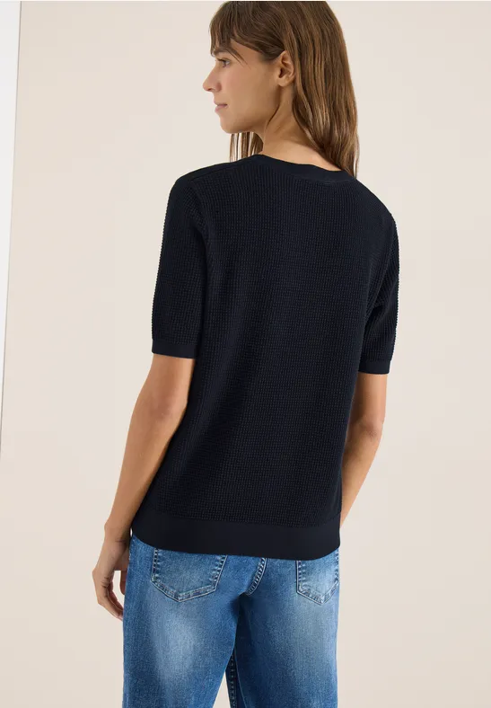 Cecil Damen Kurzarm Pullover mit Struktur in Blau, Gr: L
