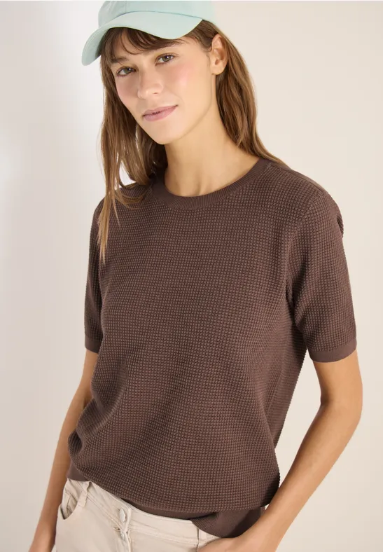 Cecil Damen Kurzarm Pullover mit Struktur in Beige, Gr: M