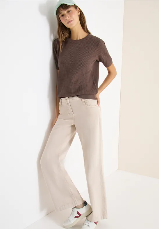 Cecil Damen Kurzarm Pullover mit Struktur in Beige, Gr: M