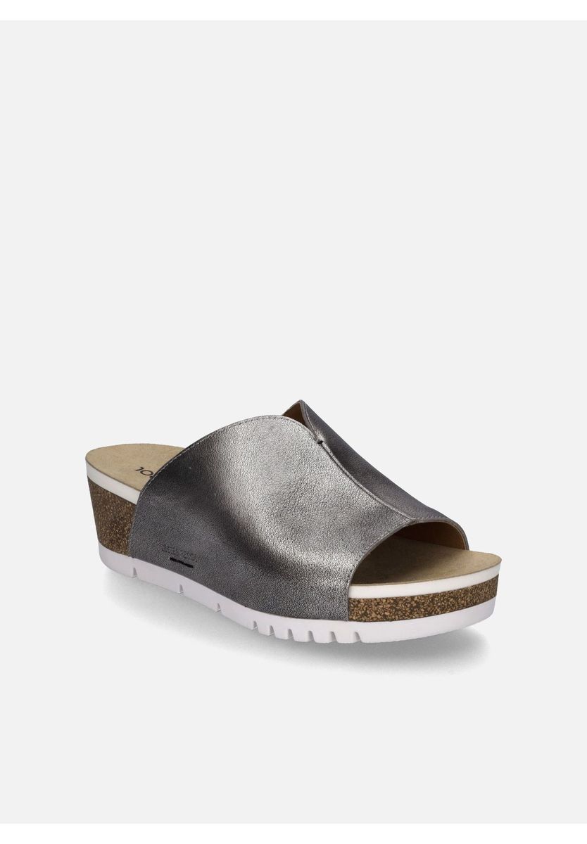 Metallic Silberne Leder Plateau Sandalen