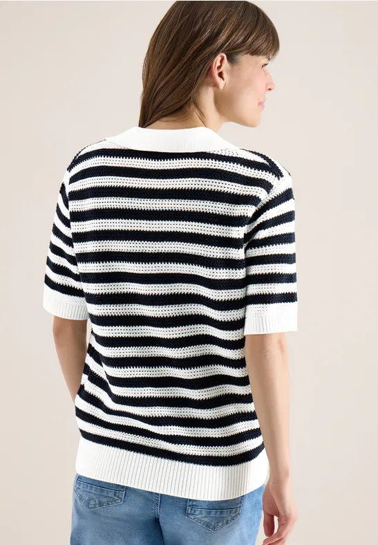 Cecil Damen Kurzarm Poloshirt in Mesh-Qualität in Blau, Gr: L